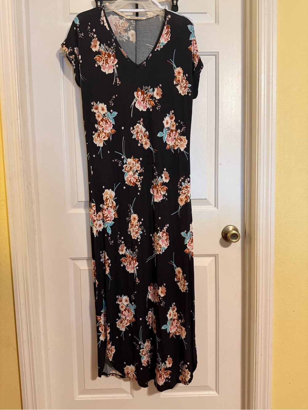 Liberty Love Black Maxi Dress with Pink and Teal Floral Print